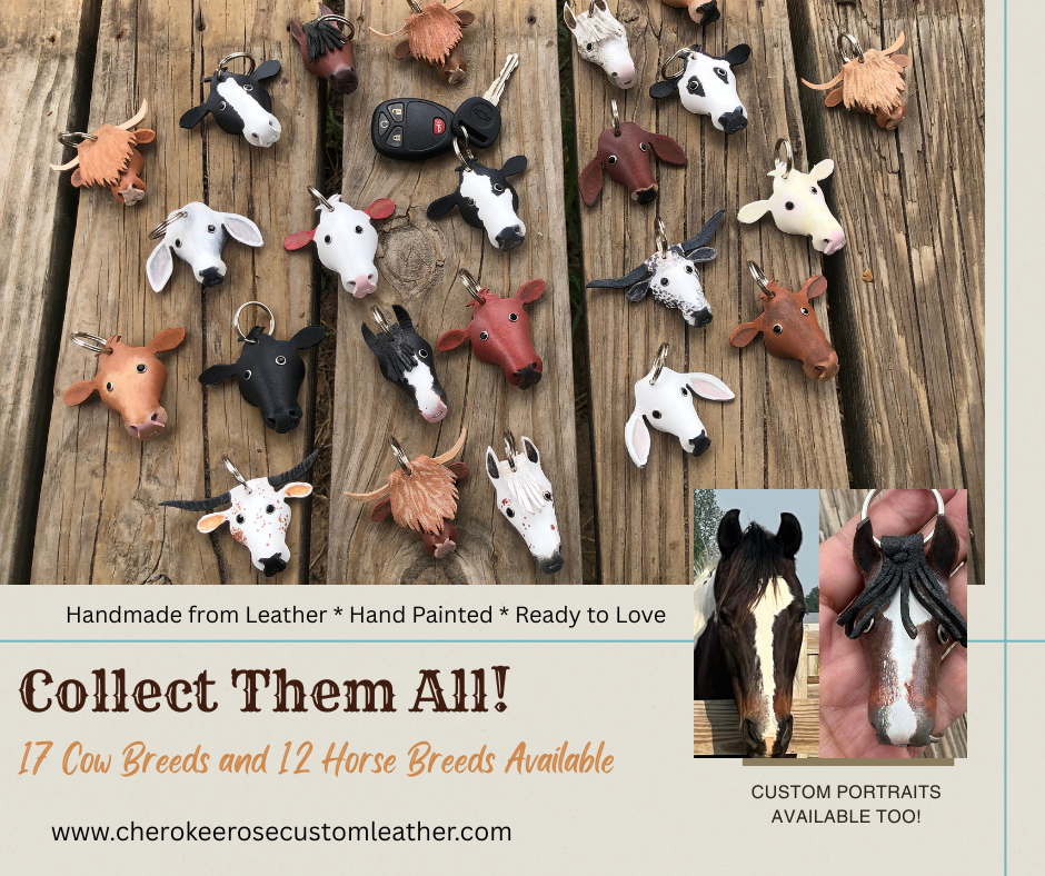 Hand Painted Hereford Cow Leather Keychain