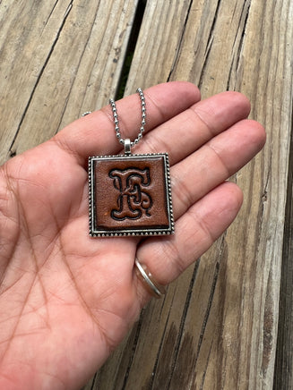 Fancy Scroll Letter 'F' Initial Leather Pendant Necklace
