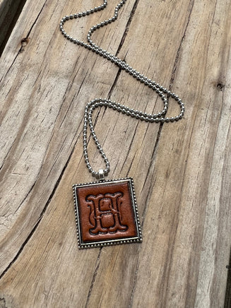 Fancy Scroll Letter 'H' Initial Leather Pendant Necklace