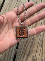 Fancy Scroll Letter 'J' Initial Leather Pendant Necklace