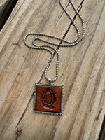 Fancy Scroll Letter 'Q' Initial Leather Pendant Necklace