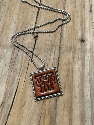 Fancy Scroll Letter 'W' Initial Leather Pendant Necklace