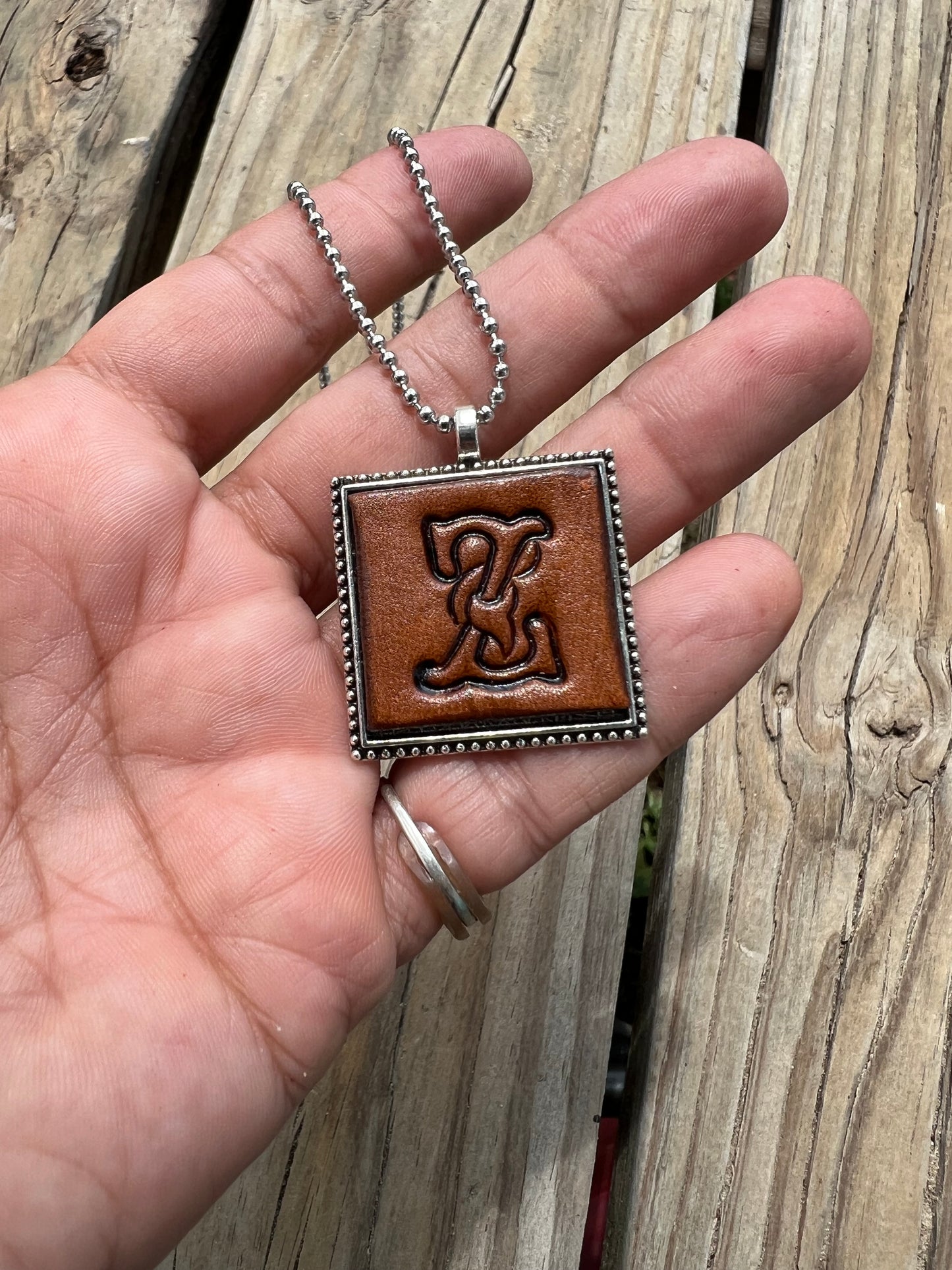 Fancy Scroll Letter 'Z' Initial Leather Pendant Necklace