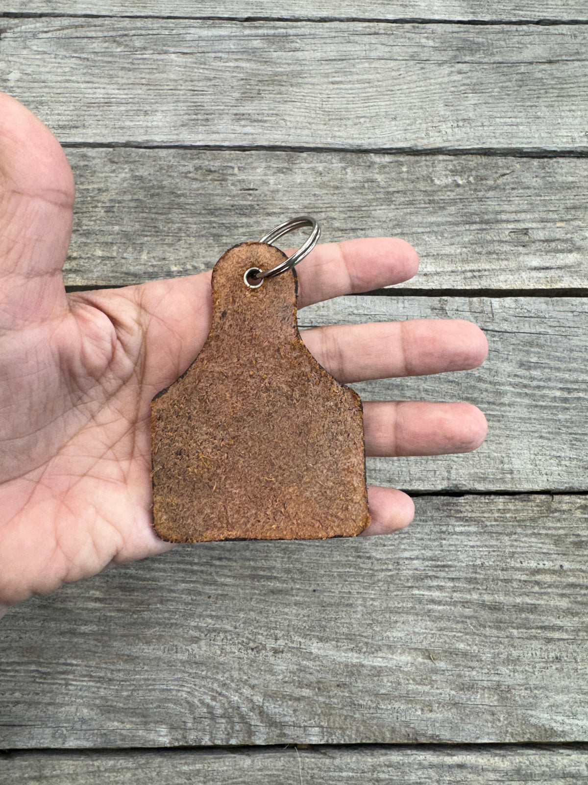 Leather Cross Key Fob – Hand Painted Cattle Tag Design