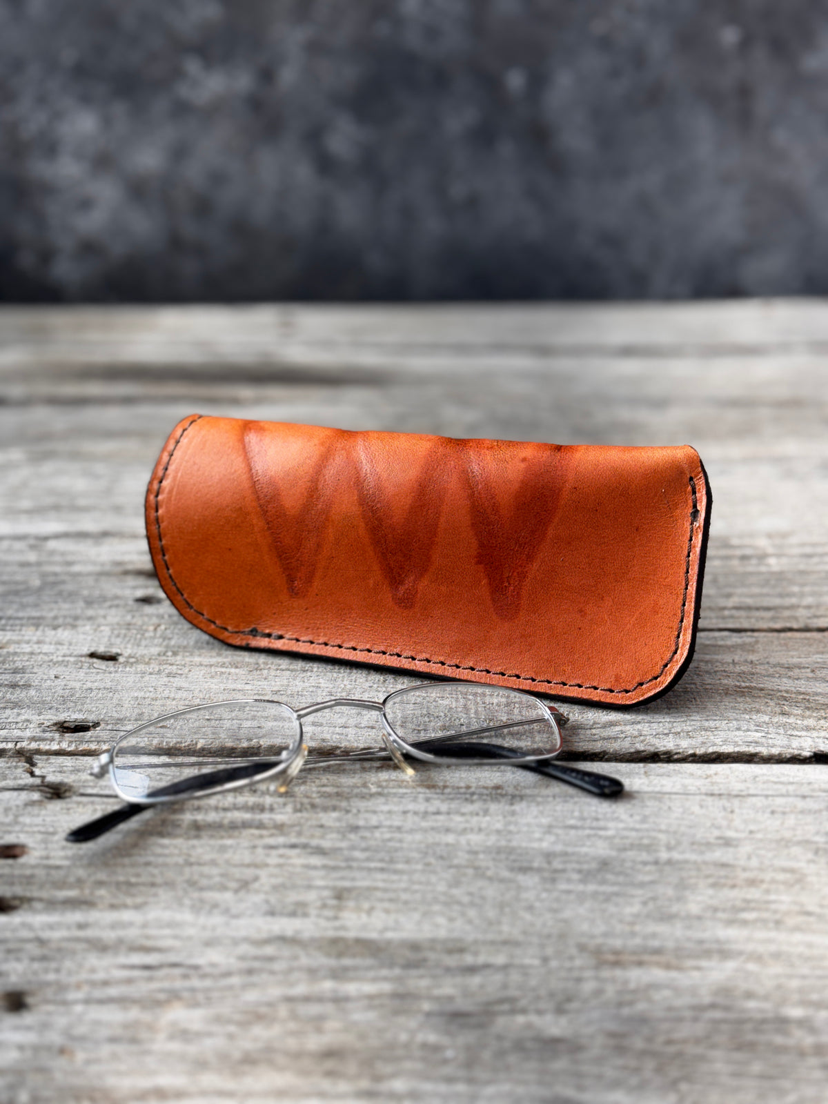 Natural Cattle Brand Leather Eyeglass Case