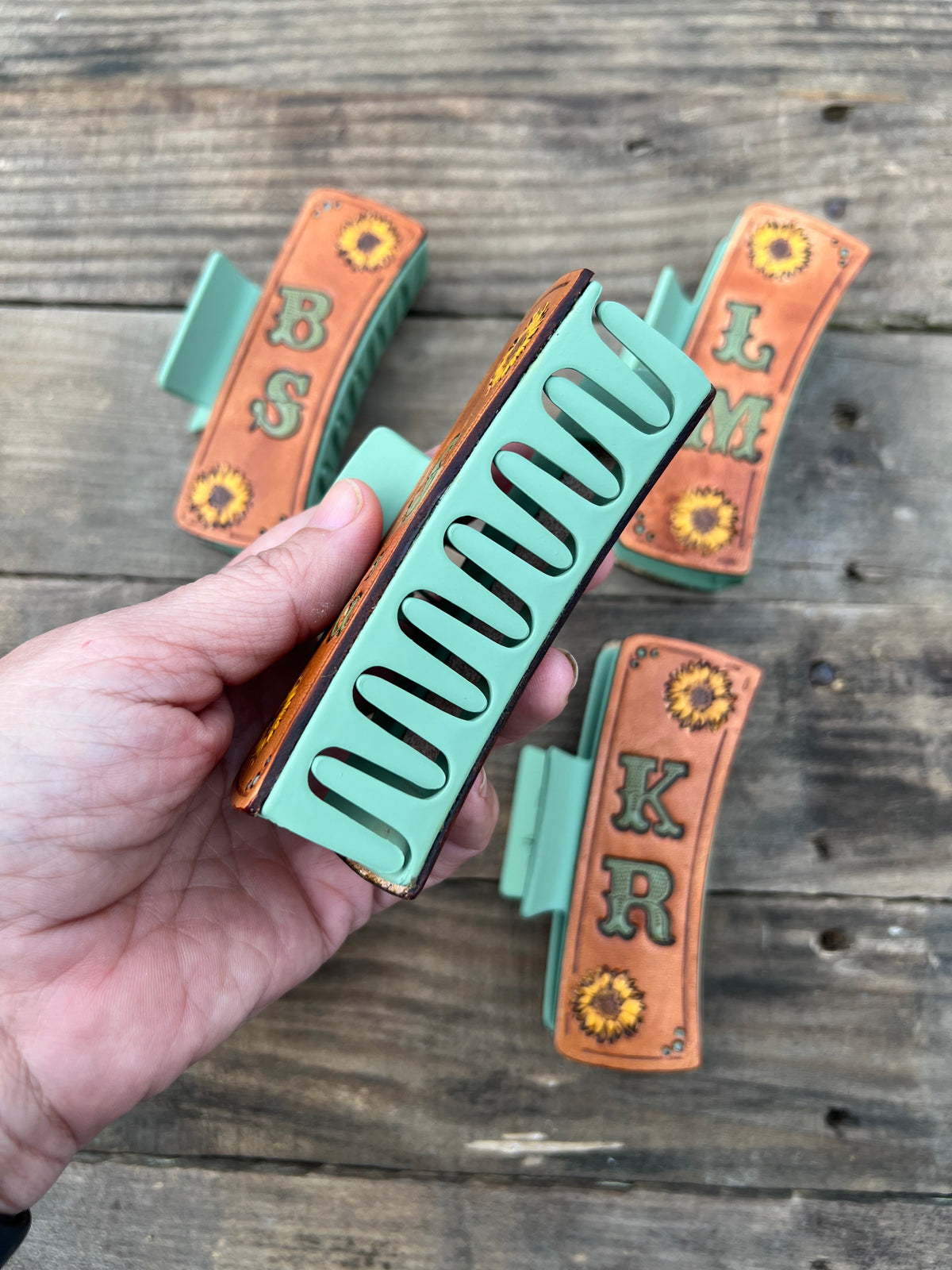 Custom Leather Bridesmaids Wedding Hair Clips