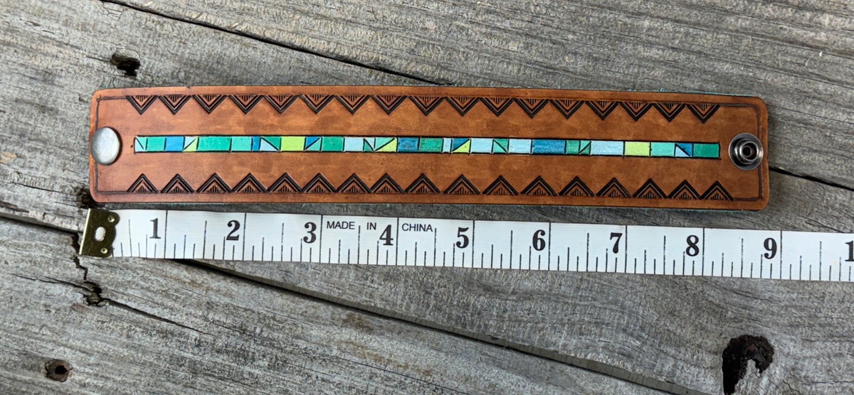 Painted Turquoise Line Leather Cuff