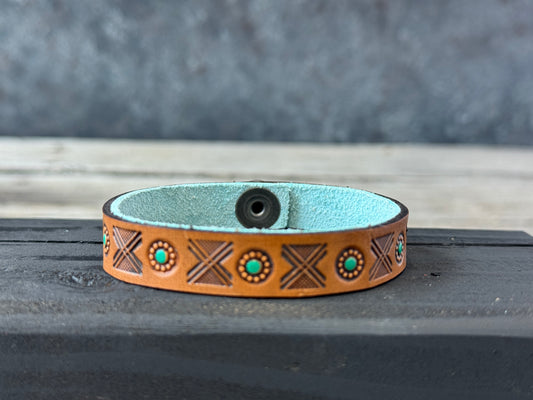 Hand Stamped Narrow Flower Bud Cuff