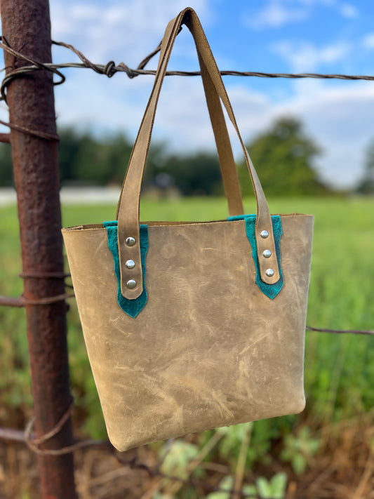 Light Brown Leather Tote Small Size