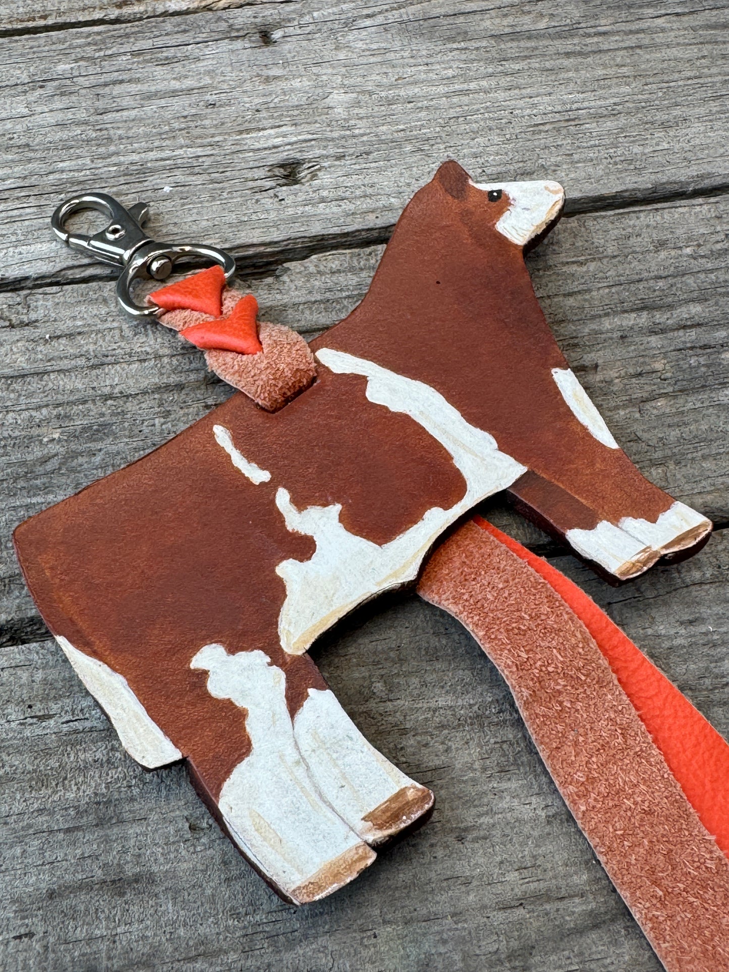 Hand Painted Red and White Show Steer Key Chain