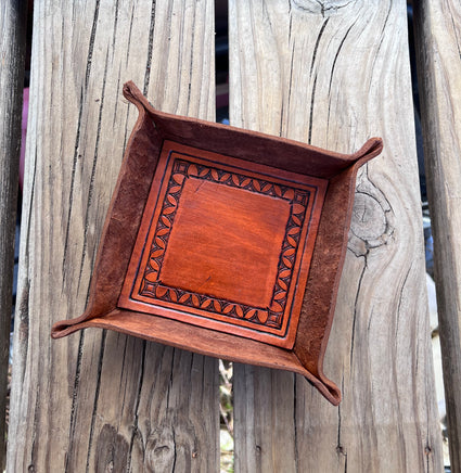 Border Stamped Leather Valet Tray