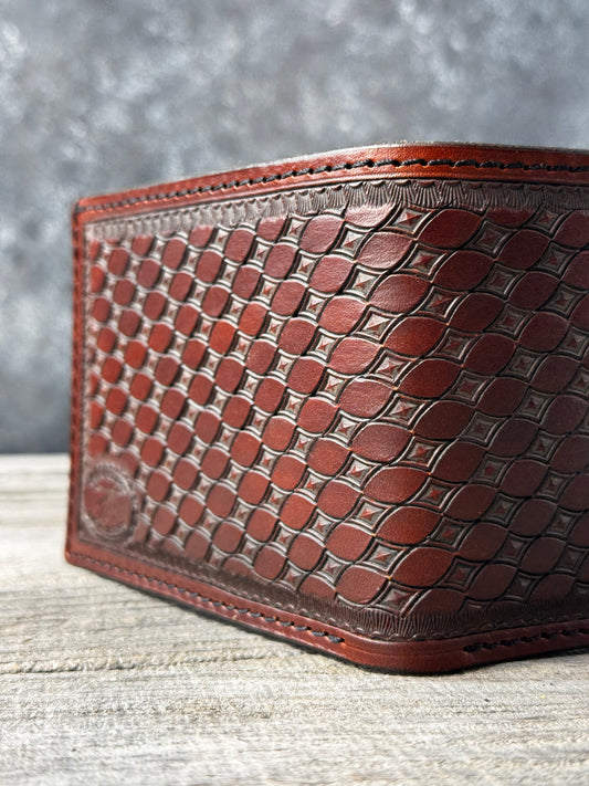 Diamond Basketweave Stamped Leather Bifold Wallet