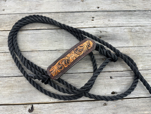 Hand Tooled Leather Noseband Rope Cattle Halter – Floral Carved Leather Noseband