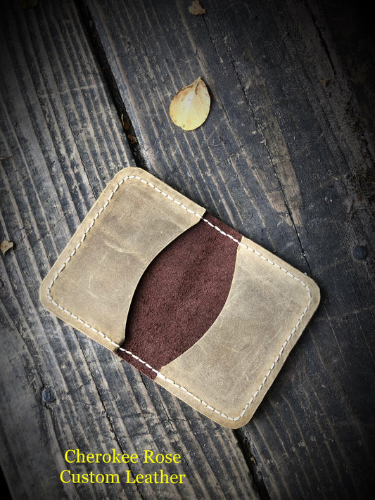 Two Tone Minimalist Leather Card Wallet - Peyote Rose