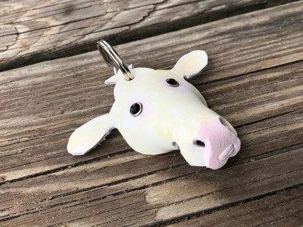 Hand Painted Charolais Cow Leather Keychain