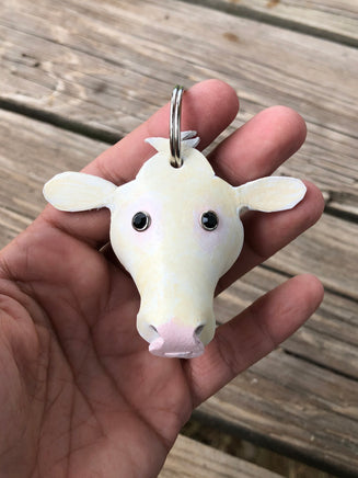 Hand Painted Charolais Cow Leather Keychain