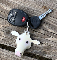 Hand Painted Charolais Cow Leather Keychain