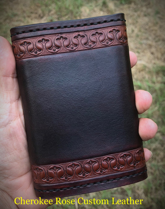 Custom Order ~ Minimal Stamped or Initial Men's Trifold Leather Wallet
