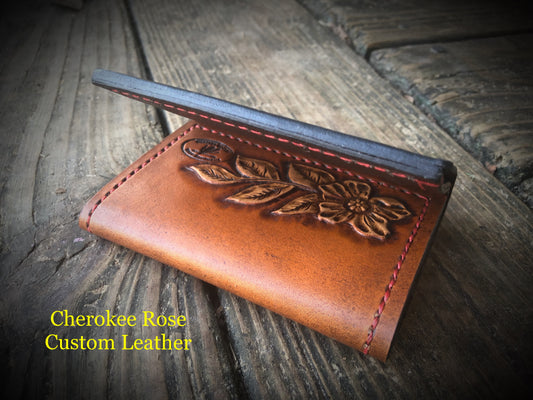 Custom Handmade Carved Leather Trifold Wallet | Personalized Men's Wallet