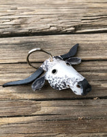 Hand Painted Black Speckled Texas Longhorn Leather Keychain