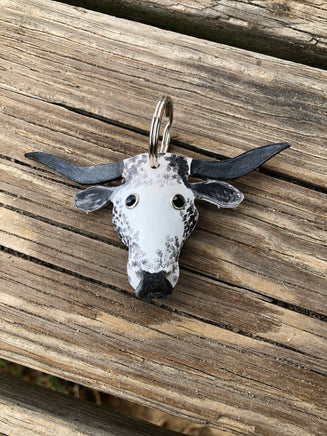 Hand Painted Texas Longhorn Leather Keychain