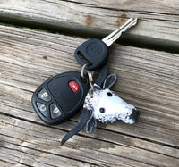 Hand Painted Black Speckled Texas Longhorn Leather Keychain