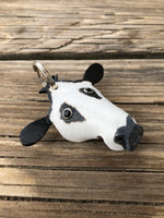 Hand Painted Black Baldy Cow Leather Keychain