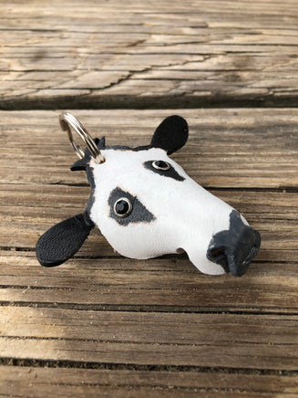 Hand Painted Black Baldy Cow Leather Keychain