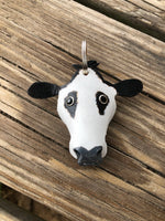 Hand Painted Black Baldy Cow Leather Keychain