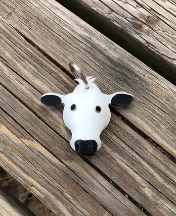 Hand Painted British White Cow Leather Keychain