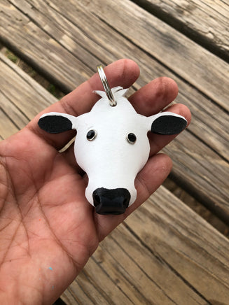 Hand Painted British White Cow Leather Keychain