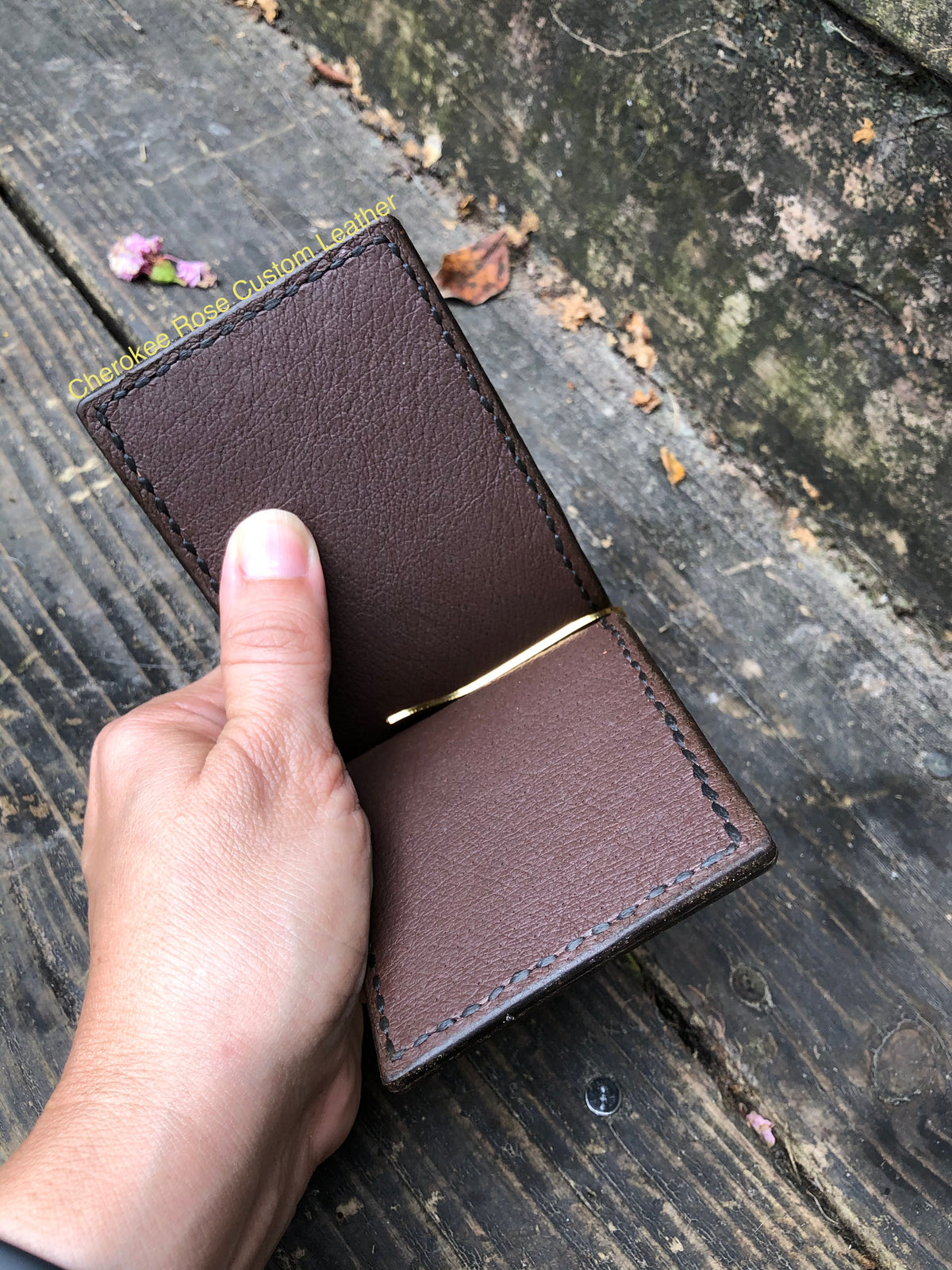 Custom Leather Money Clip Wallet with Exterior Card Pockets