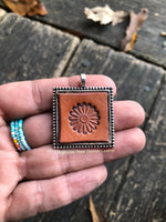 Daisy Stamped Leather Pendant Necklace
