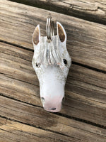 Hand Painted Flea Bitten Gray Horse Head Leather Keychain