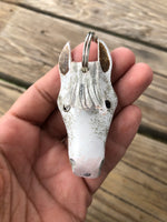 Hand Painted Flea Bitten Gray Horse Head Leather Keychain