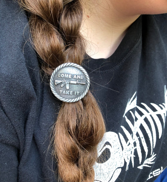 Gunmetal 'Come and Take It' Concho Hair Tie - Peyote Rose