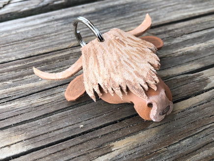 Hand Painted Highland Cow Leather Keychain