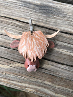 Hand Painted Highland Cow Leather Keychain