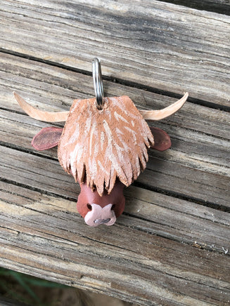 Hand Painted Highland Cow Leather Keychain