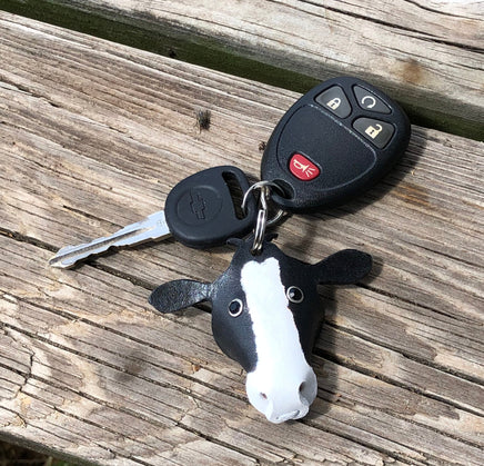 Hand Painted Holstein Cow Leather Keychain