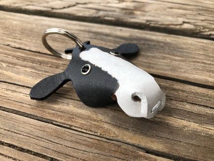 Hand Painted Holstein Cow Leather Keychain