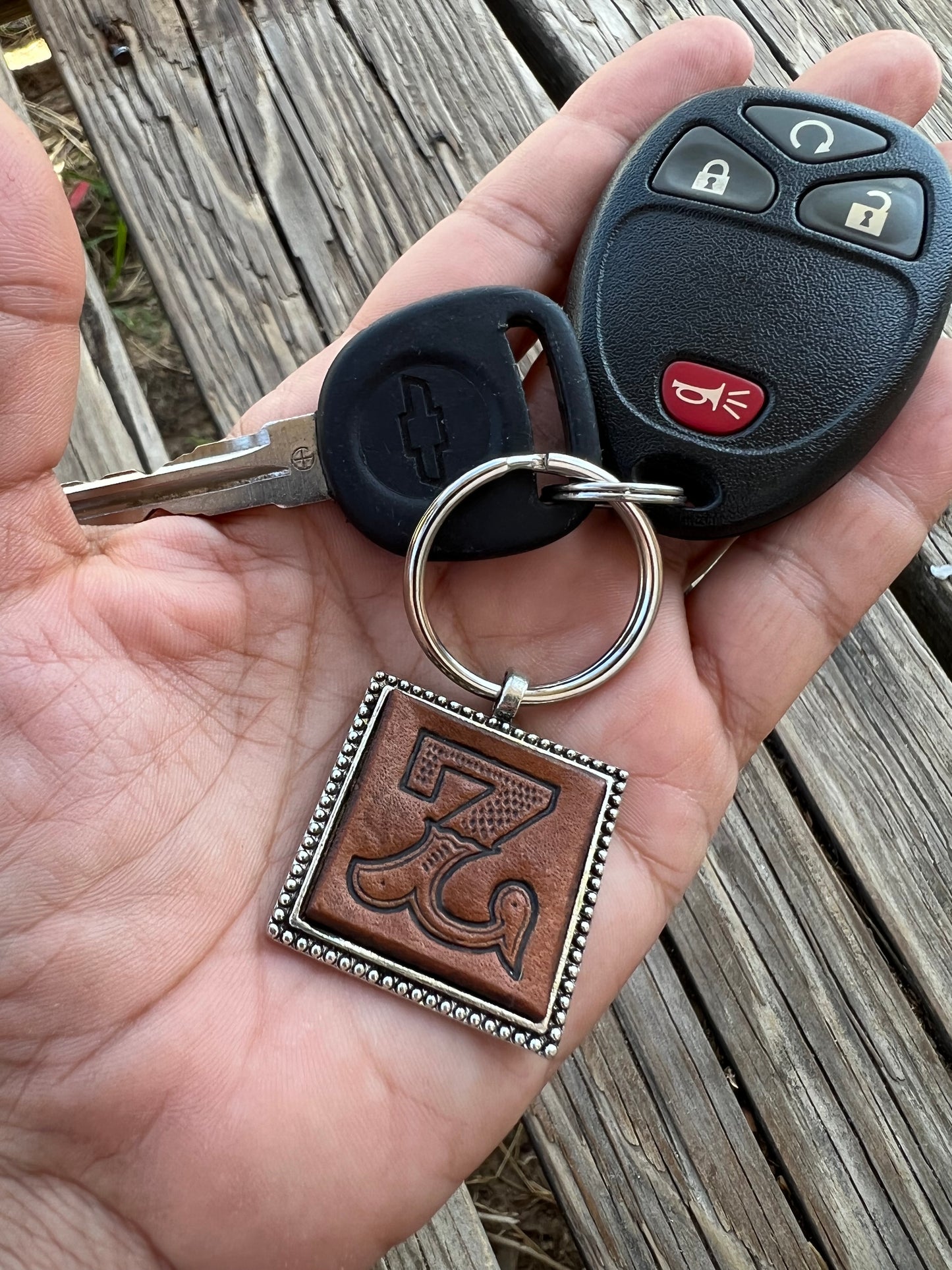 Custom Leather Initial Keychain Letter Z