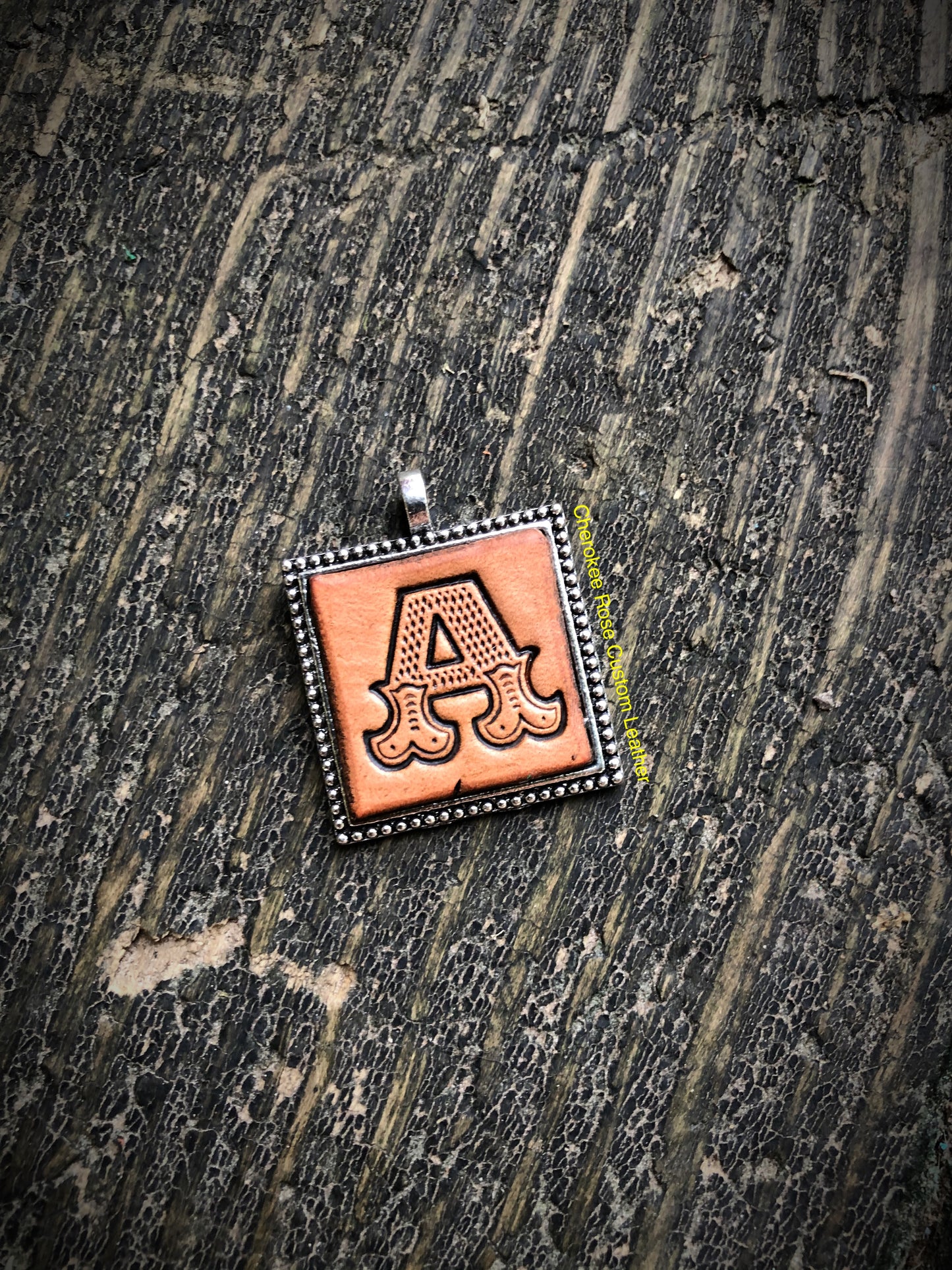 Western Block Letter 'A' Initial Leather Pendant Necklace