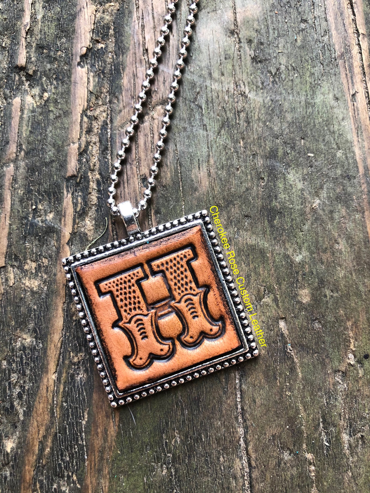 Western Block Letter 'H' Initial Leather Pendant Necklace