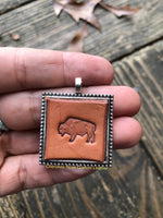 Tribal Bufffalo Stamped Leather Pendant Necklace