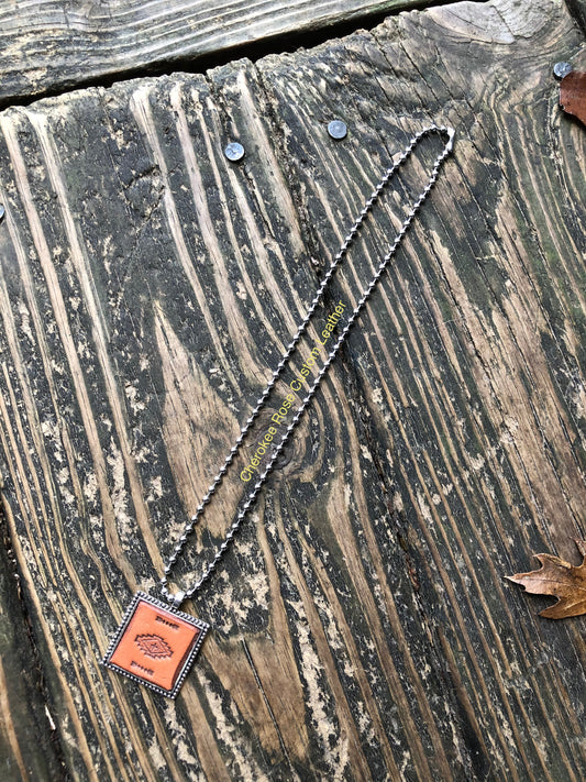 Stamped Tribal Design Leather Pendant Necklace