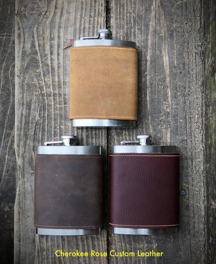 Leather Flask Wraps - Peyote Rose