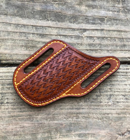 Custom Ordered Leather Pocket Knife Sheath Hand Stamped Design
