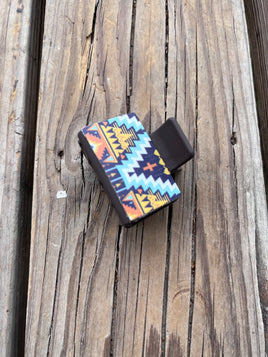 2 Inch Blue Tribal Design on Grey Hair Claw Clip