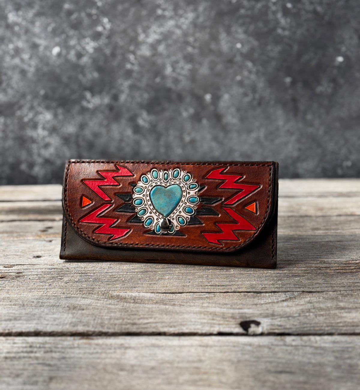 Tribal Turquoise Heart 3 Card Ladies Clutch Wallet